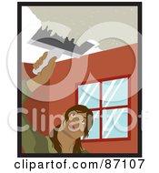 Poster, Art Print Of Hispanic Woman Using A Scraper Tool To Remove Popcorn Ceiling In Her House