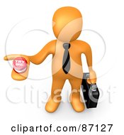 3d Rendered Job Hunting Orange Businessman Holding Out A Try Me Button