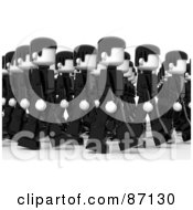 Group Of Walking Black And White 3d People In Rows