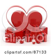 Poster, Art Print Of 3d Red Shipping Boxes With A Giant Heart