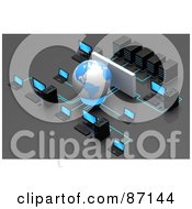 Royalty Free RF Clipart Illustration Of A Blue Globe With A Wall In A Computer Network by Tonis Pan