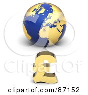 3d Golden Pound Symbol In Front Of A Blue Globe