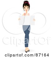 Royalty Free RF Clipart Illustration Of A Casual Caucasian Woman Standing And Holding A Blank Sign Board by Melisende Vector