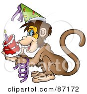 Poster, Art Print Of Birthday Monkey Holding A Cake
