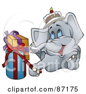 Poster, Art Print Of Happy Birthday Elephant Laying By Presents