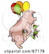 Poster, Art Print Of Pig Carrying Balloons And Flowers