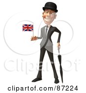 Royalty Free RF Clipart Illustration Of A 3d English Businessman With An Umbrella And Union Jack Flag Version 1 by Julos