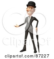 Royalty Free RF Clipart Illustration Of A 3d English Businessman With An Umbrella Version 2 by Julos