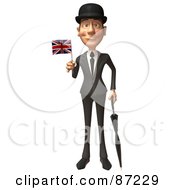 Royalty Free RF Clipart Illustration Of A 3d English Businessman With An Umbrella And Union Jack Flag Version 2 by Julos