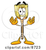 Broom Mascot Cartoon Character With Welcoming Open Arms