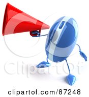 Royalty Free RF Clipart Illustration Of A 3d Blue Computer Mouse Character Using A Megaphone