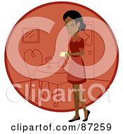 Indian Waitress Woman Standing By A Red Circle With A Table
