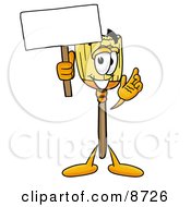 Broom Mascot Cartoon Character Holding A Blank Sign