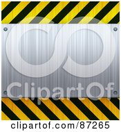 Blank Brushed Metal Plaque Bordered With Black And Yellow Hazard Stripes