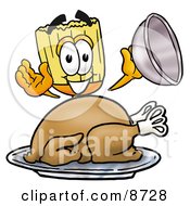 Poster, Art Print Of Broom Mascot Cartoon Character Serving A Thanksgiving Turkey On A Platter