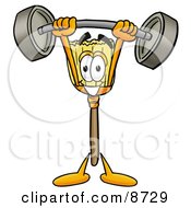 Broom Mascot Cartoon Character Holding A Heavy Barbell Above His Head