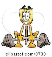 Clipart Picture Of A Broom Mascot Cartoon Character Lifting A Heavy Barbell