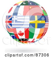Floating Shiny Globe Of Greece Sweden Canada And Other Flags