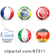 Digital Collage Of Shiny 3d France Brazil Turkey Greece Italy And Germany Spheres