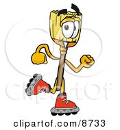 Broom Mascot Cartoon Character Roller Blading On Inline Skates by Mascot Junction