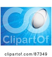 Royalty Free RF Clipart Illustration Of A Shining Sparkly Blue Background With A Rugby Ball by elaineitalia