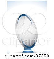 Royalty Free RF Clipart Illustration Of A White And Blue Rugby Ball On A Stand by elaineitalia