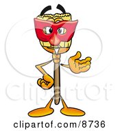 Broom Mascot Cartoon Character Wearing A Red Mask Over His Face