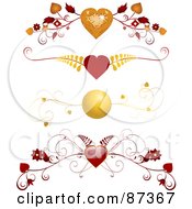 Digital Collage Of Red And Gold Floral Heart Valentine Header Flourishes