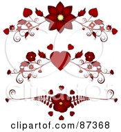 Royalty Free RF Clipart Illustration Of A Digital Collage Of Red Floral Heart Valentine Header Flourishes by elaineitalia