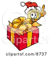 Poster, Art Print Of Broom Mascot Cartoon Character Standing By A Christmas Present