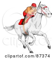 Poster, Art Print Of Focused Jockey Racing A White Horse