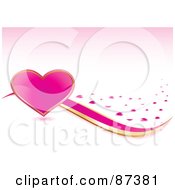 Poster, Art Print Of Large Shiny Pink Heart With Gold And Pink Ribbons And Hearts On Pink