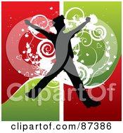 Poster, Art Print Of Silhouetted Leaping Boy Over Grungy Red And Green