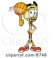Broom Mascot Cartoon Character Spinning A Basketball On His Finger
