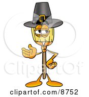 Broom Mascot Cartoon Character Wearing A Pilgrim Hat On Thanksgiving by Mascot Junction