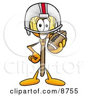 Broom Mascot Cartoon Character In A Helmet Holding A Football