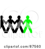 Poster, Art Print Of Rrow Of Black And Green Paper People Holding Hands