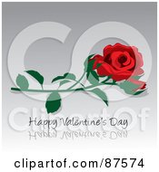 Poster, Art Print Of Red Rose And Bud With A Happy Valentines Day Greeting On Reflective Gray