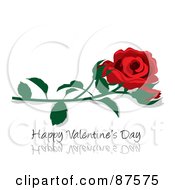 Poster, Art Print Of Red Rose And Bud Over A Happy Valentines Day Greeting On Reflective White