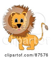 Poster, Art Print Of Cartoon Male Lion Lifting One Paw