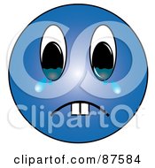 Royalty Free RF Clipart Illustration Of A Crying Blue Emoticon Face With Teeth by Pams Clipart