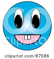 Poster, Art Print Of Happy Blue Emoticon Face With Teeth