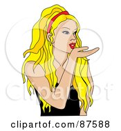 Poster, Art Print Of Beautiful Blond Woman Blowing Kisses