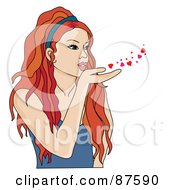 Poster, Art Print Of Beautiful Red Haired Woman Blowing Hearts And Kisses