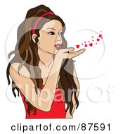 Poster, Art Print Of Beautiful Hispanic Woman Blowing Hearts And Kisses