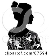 Black And White Profiled Geisha Woman In A Kimono