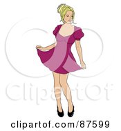 Poster, Art Print Of Gorgeous Blond Caucasian Woman Striking A Flirty Pose With Her Dress
