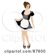 Royalty Free RF Clipart Illustration Of A Sexy Brunette Caucasian Woman Showing Off Her French Maid Costume by Pams Clipart