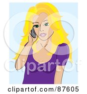 Poster, Art Print Of Attractive Blond Caucasian Woman Using A Cell Phone