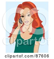 Poster, Art Print Of Attractive Red Haired Caucasian Woman Using A Cell Phone